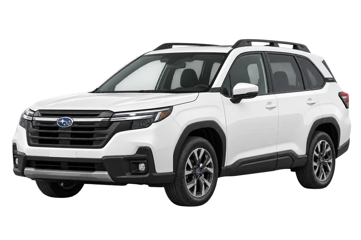 Witte Subaru Forester S6, schuin van voren