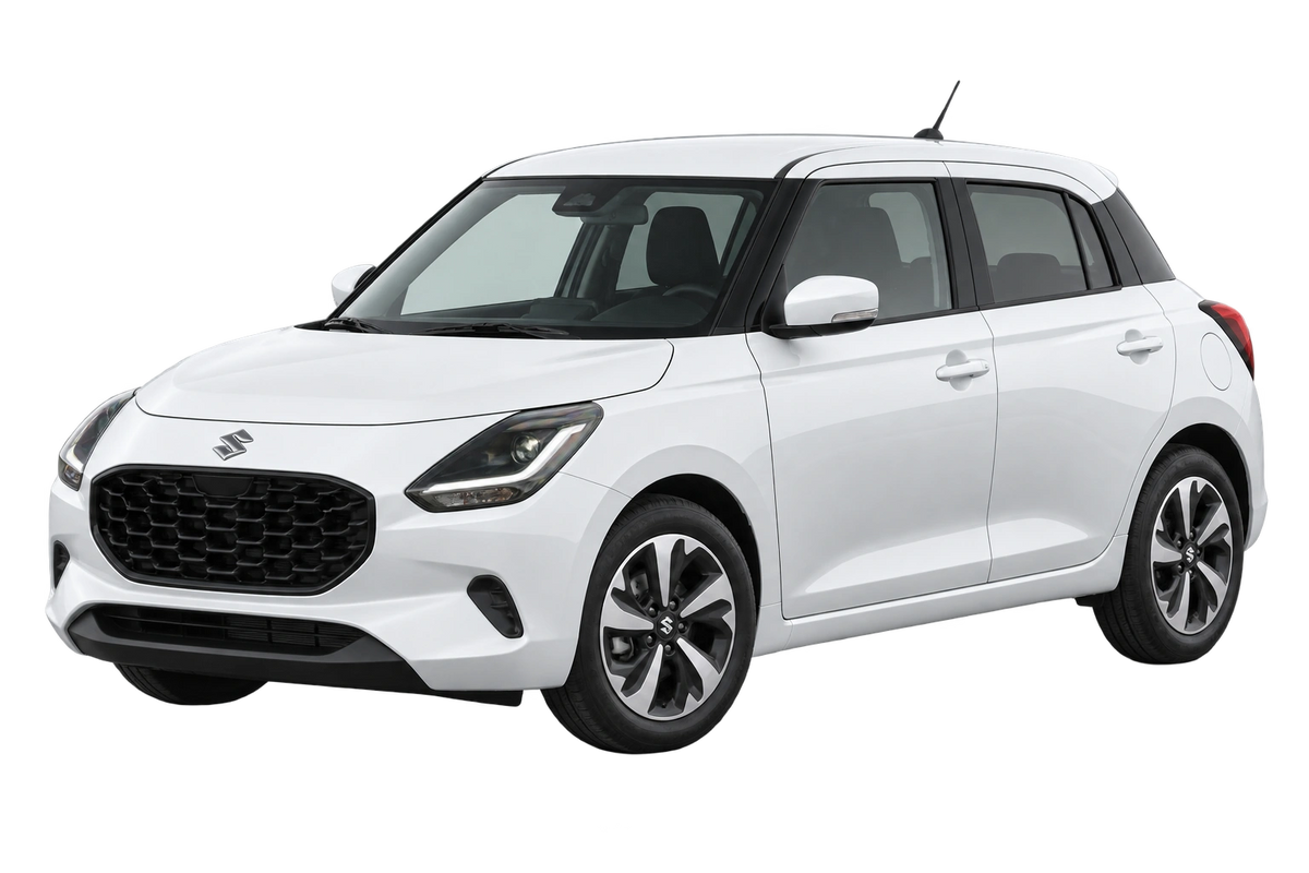 Witte Suzuki Swift UZ, schuin van voren