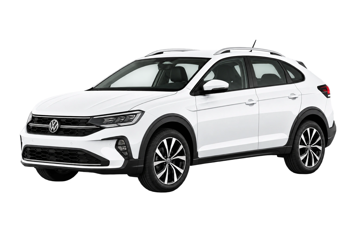 Witte Volkswagen Taigo CS, schuin van voren
