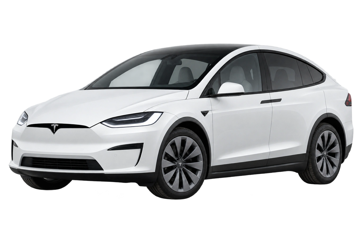 Witte Tesla Model X 004, schuin van voren