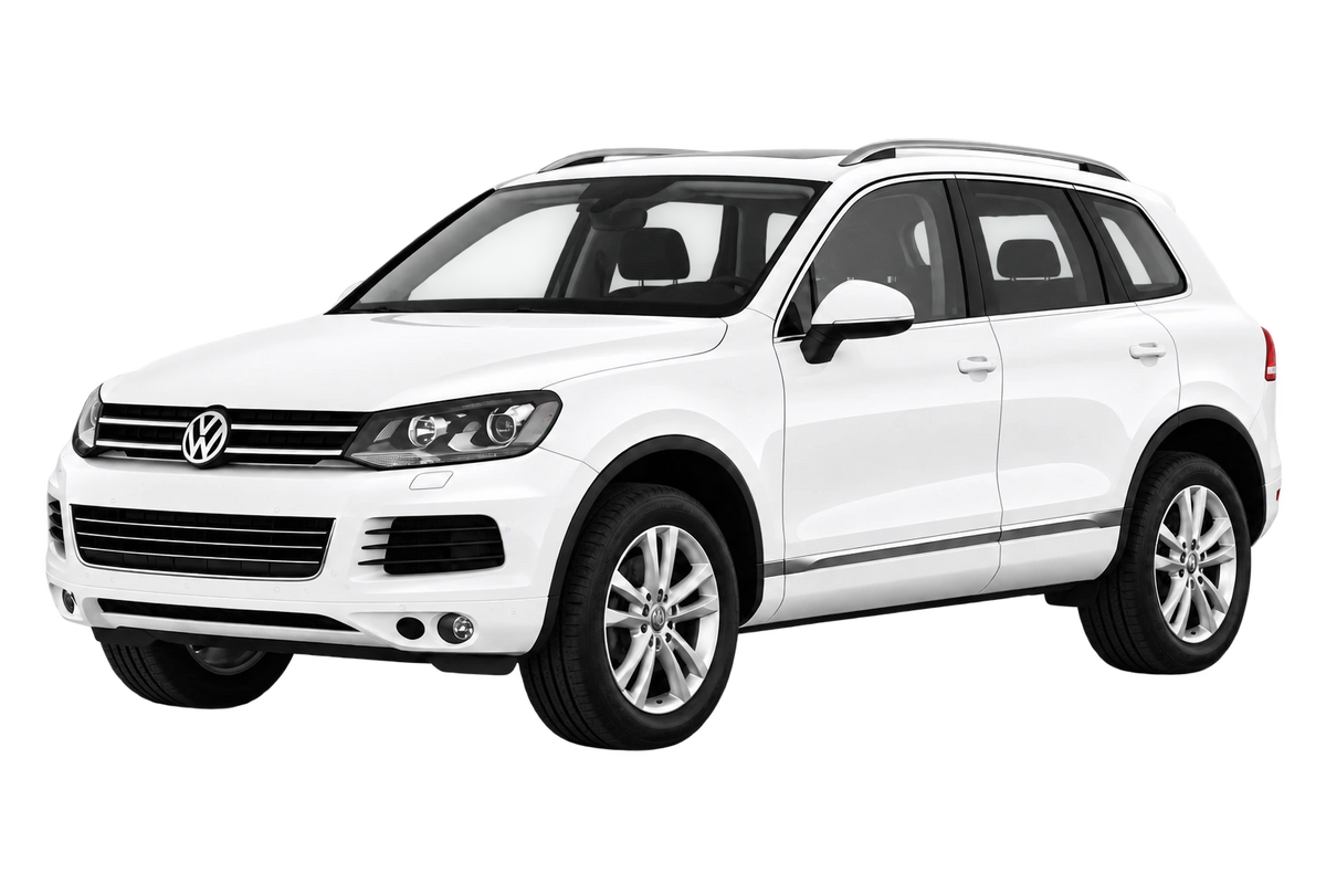 Witte Volkswagen Touareg 7P, 7p, 7PH, 7pH, schuin van voren