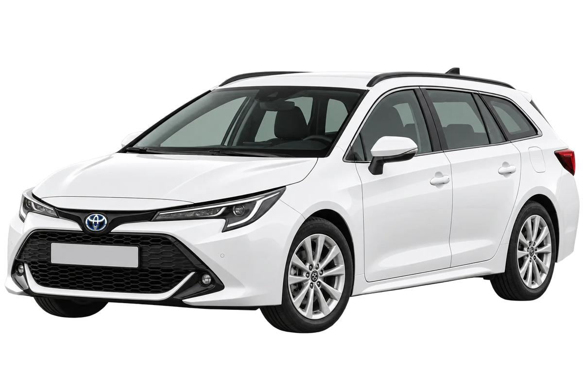 Witte Toyota Corolla ZE1HE (EU,M) Touring Sports, schuin van voren