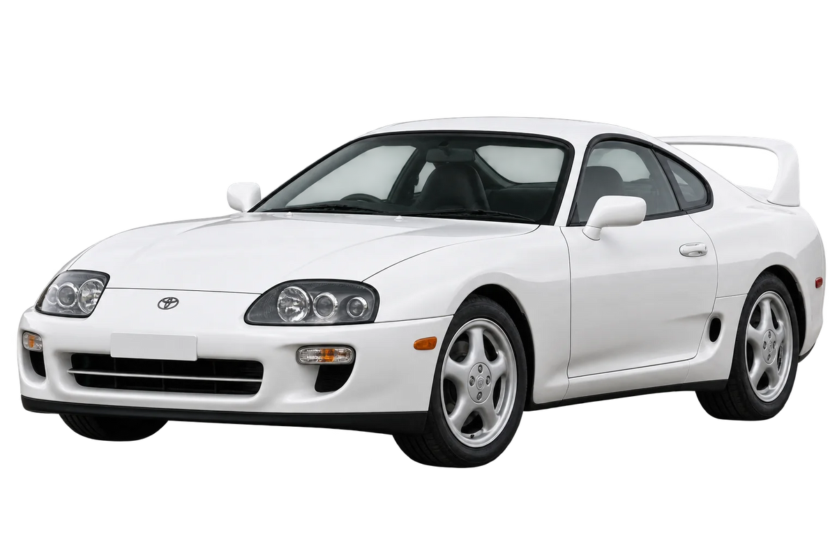 Witte Toyota Supra A8, schuin van voren