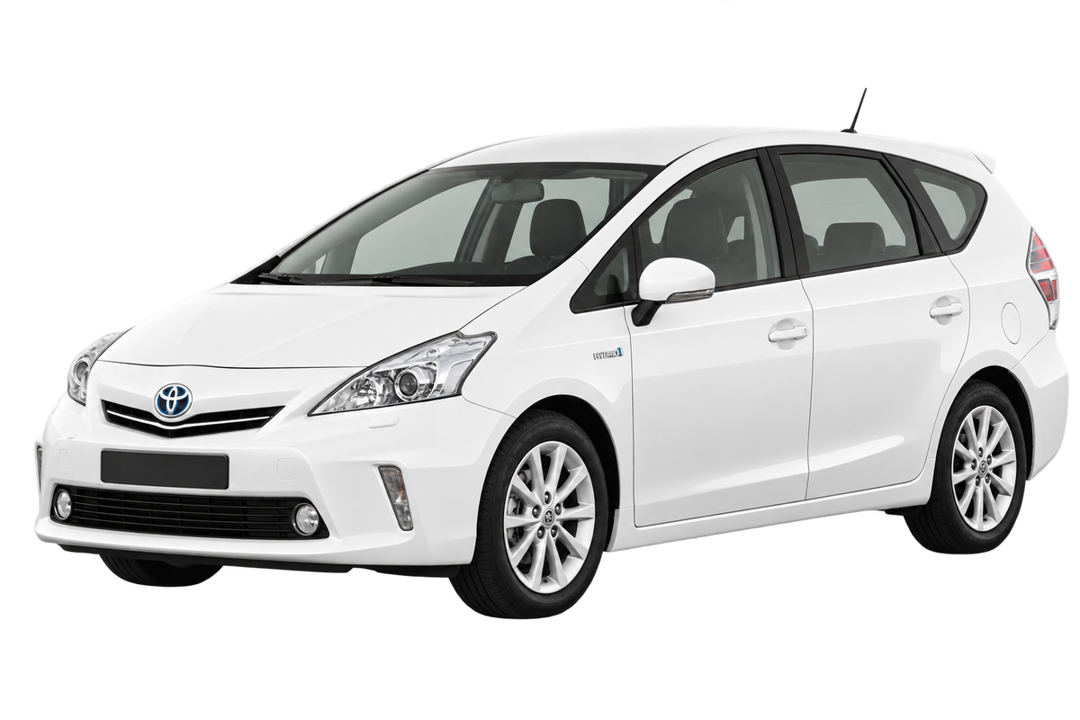 Witte Toyota Prius XW4(a) Prius+, schuin van voren