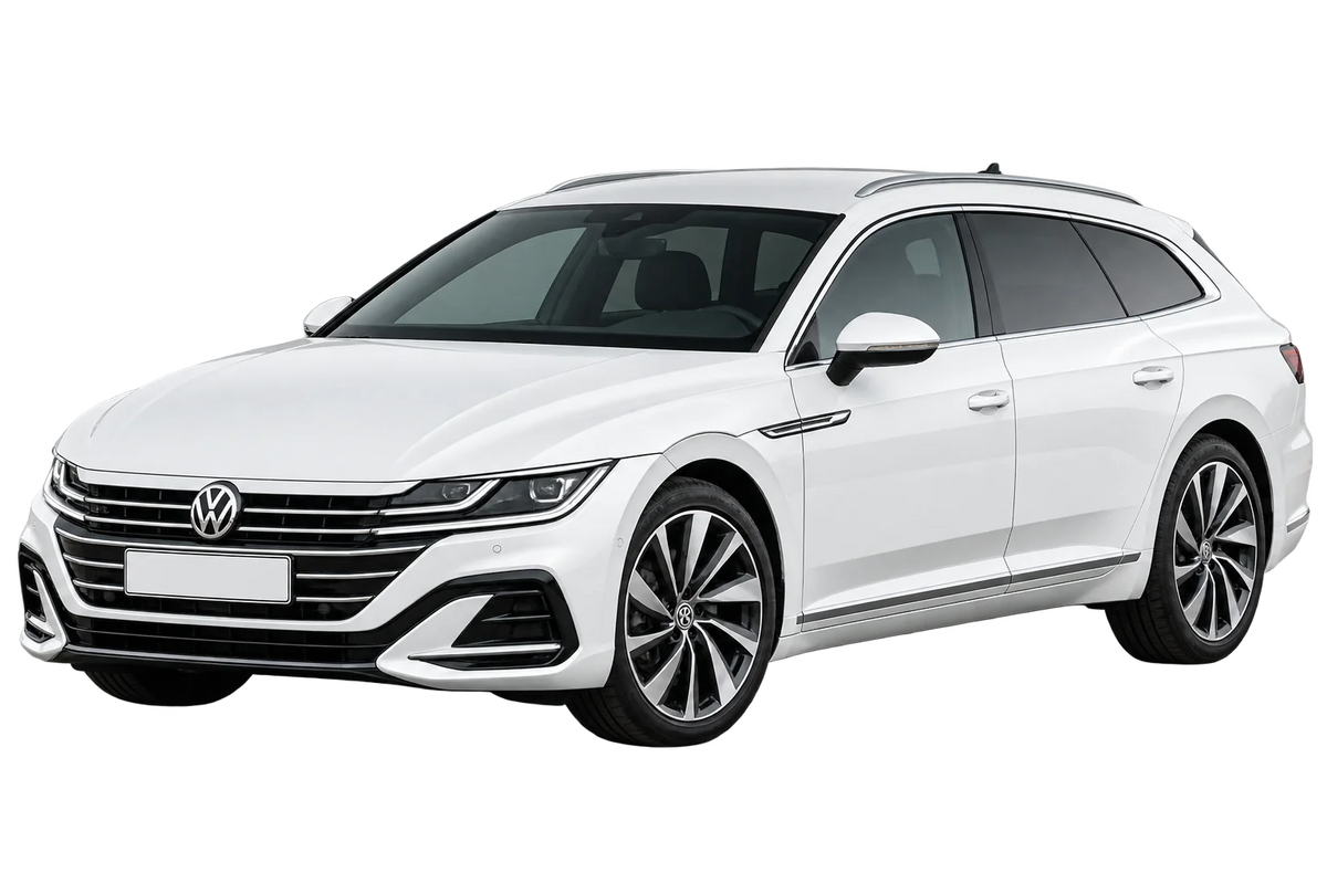 Witte Volkswagen Arteon 3H Shooting Brake, schuin van voren