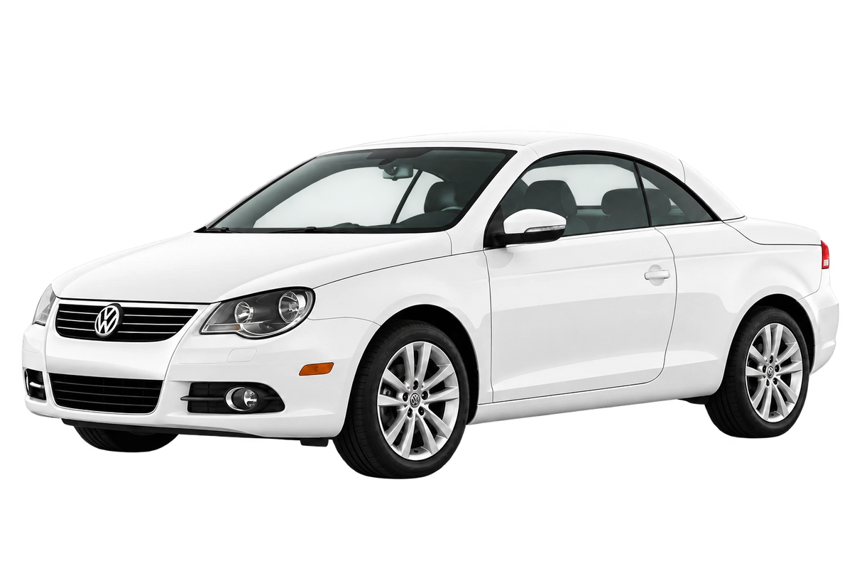 Witte Volkswagen EOS 1F, schuin van voren