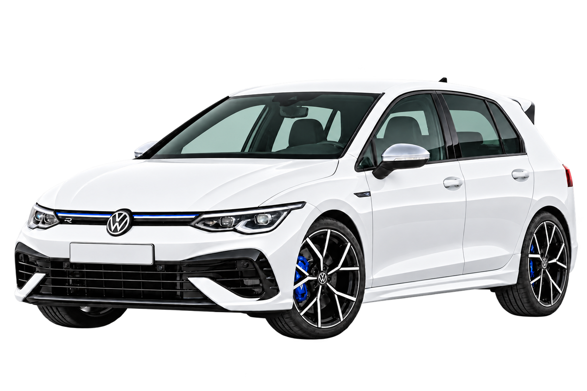 Witte Volkswagen Golf (VIII) CD R - 235 kW, schuin van voren