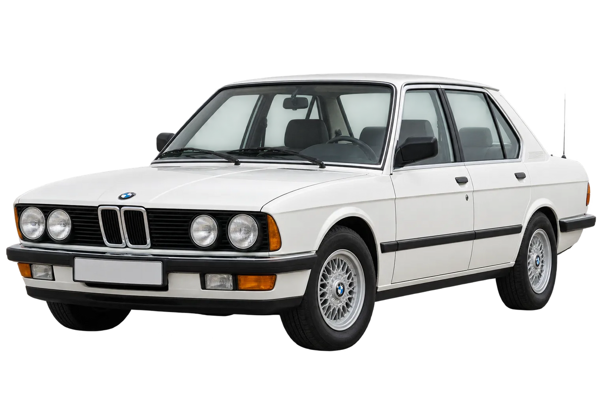 Witte BMW 5er Reihe 5/1 E28, schuin van voren
