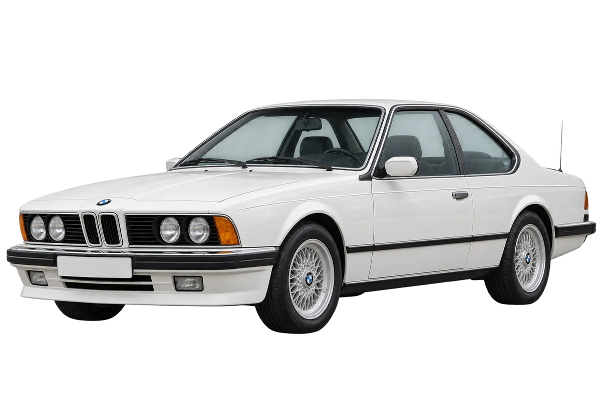 Witte BMW 6er Reihe 6CS/1 E24, schuin van voren