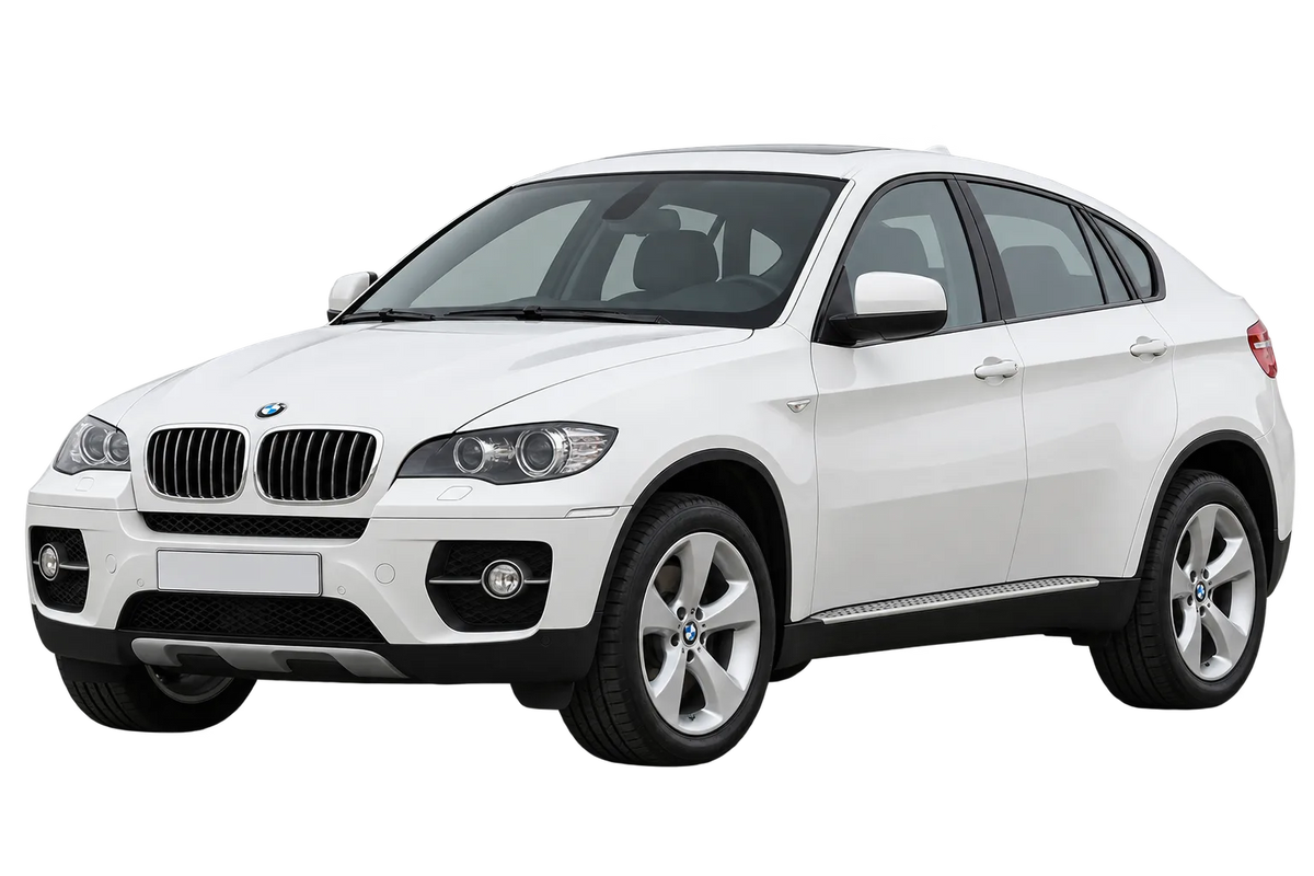 Witte BMW X6 X70, X6, X-N1 E71, schuin van voren