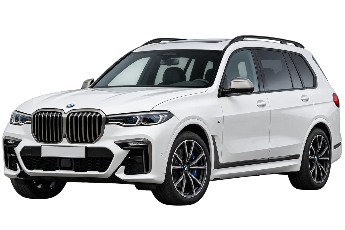 Witte BMW X7 M G7X G07, schuin van voren