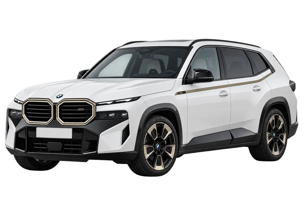 Witte BMW XM F56XM G09, schuin van voren
