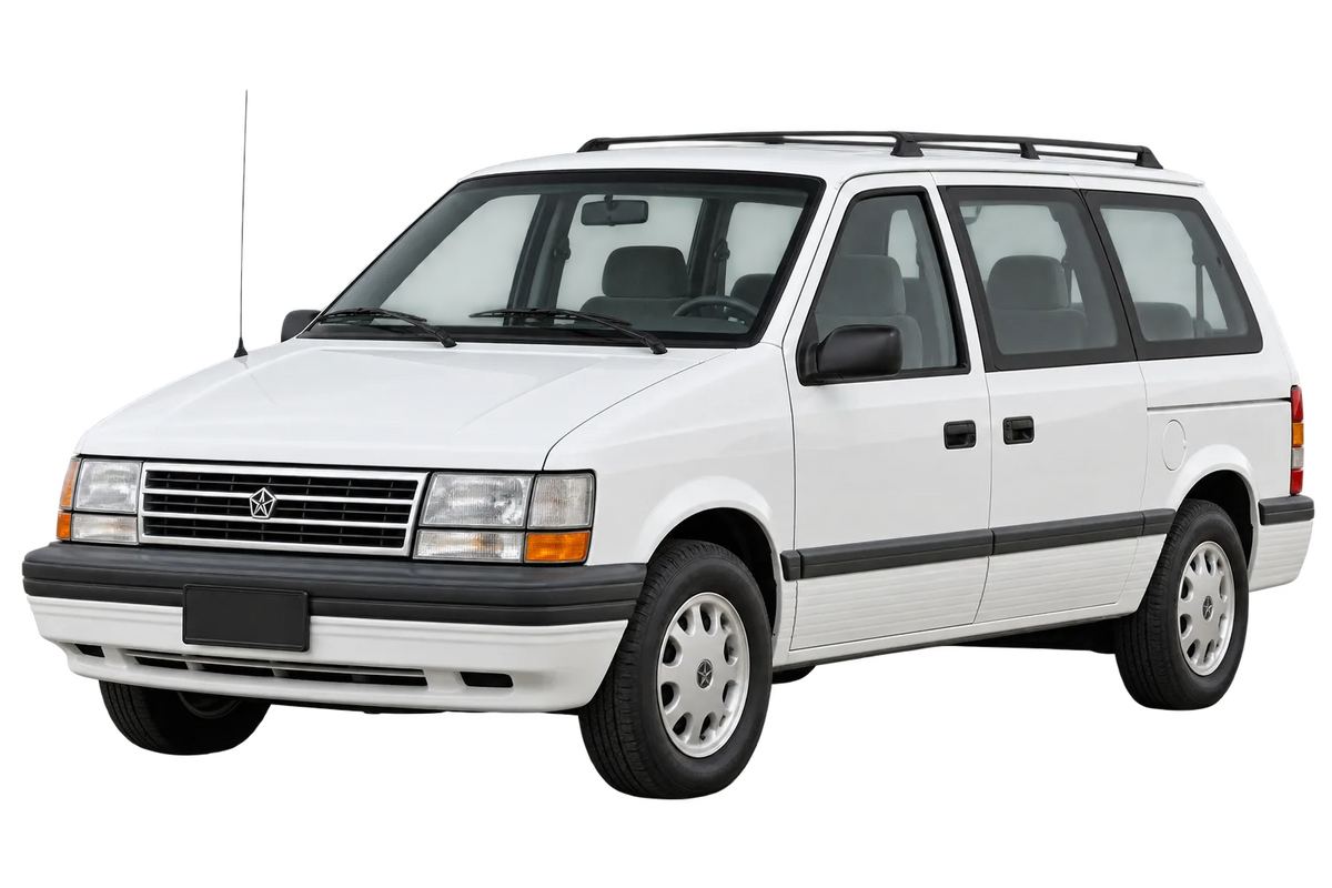 Witte Chrysler Voyager ES, schuin van voren