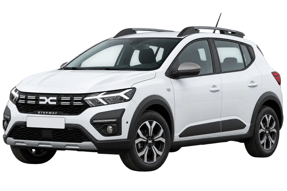 Witte Dacia Sandero DJF Stepway III, schuin van voren
