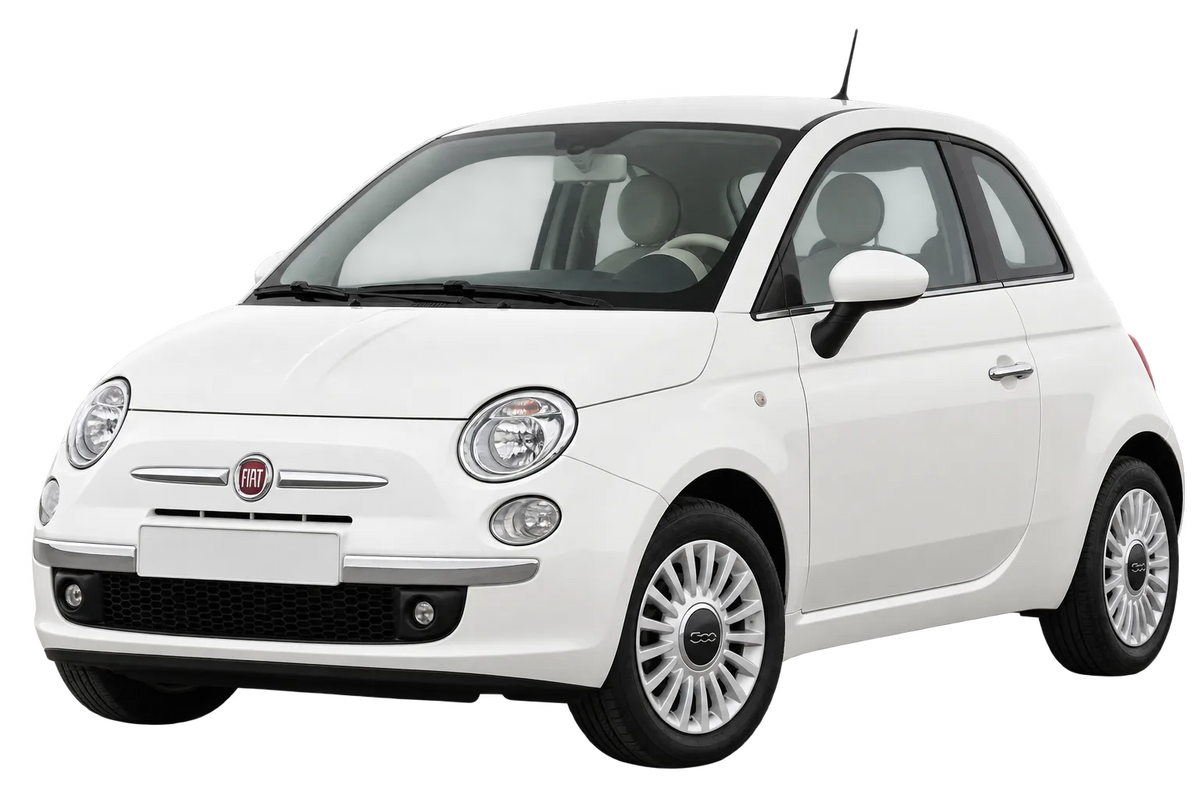 Witte Fiat 500 312 500 / 500C, schuin van voren