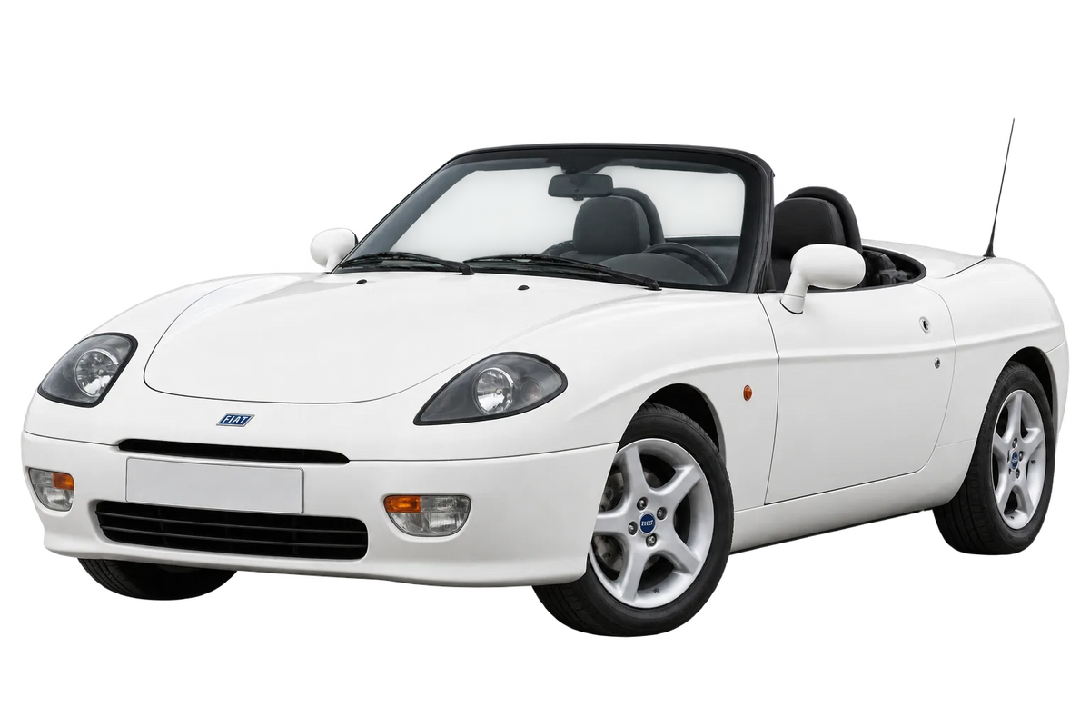 Witte Fiat Barchetta 183, schuin van voren