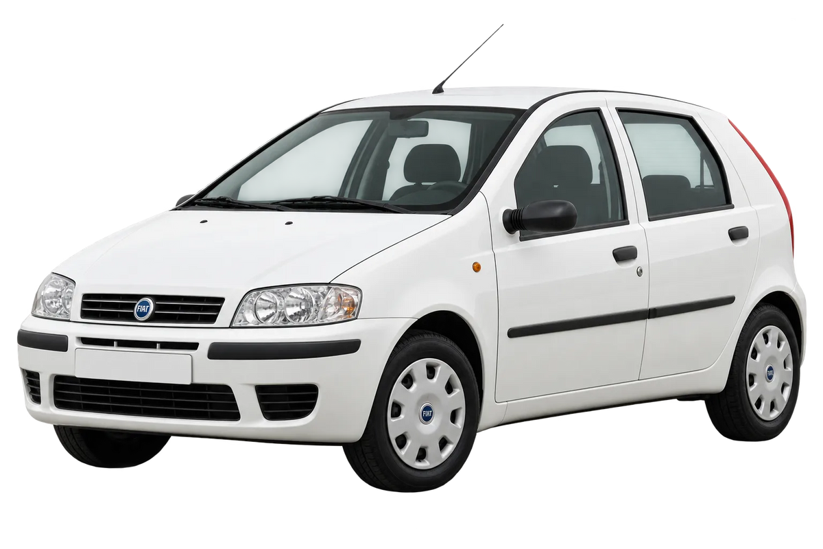 Witte Fiat Punto 188, schuin van voren