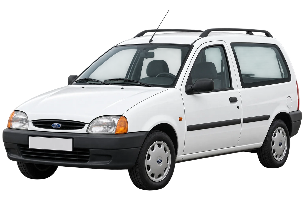 Witte Ford Fiesta J5S, schuin van voren