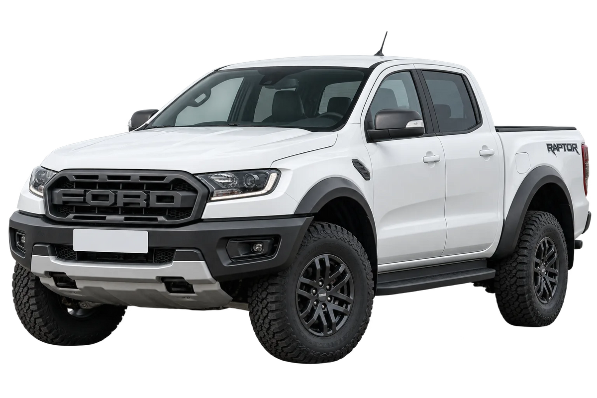 Witte Ford Ranger 2 AB Ranger Raptor, schuin van voren