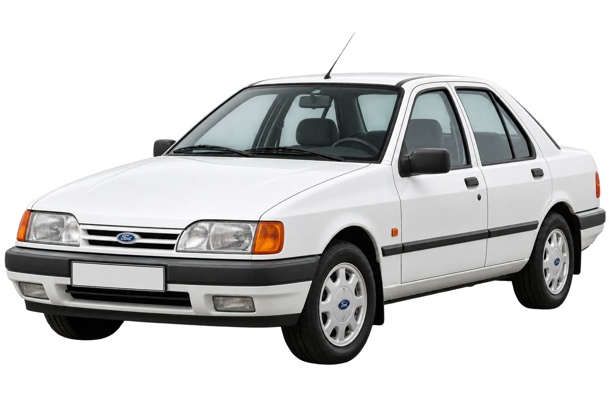 Witte Ford Sierra GBG, schuin van voren