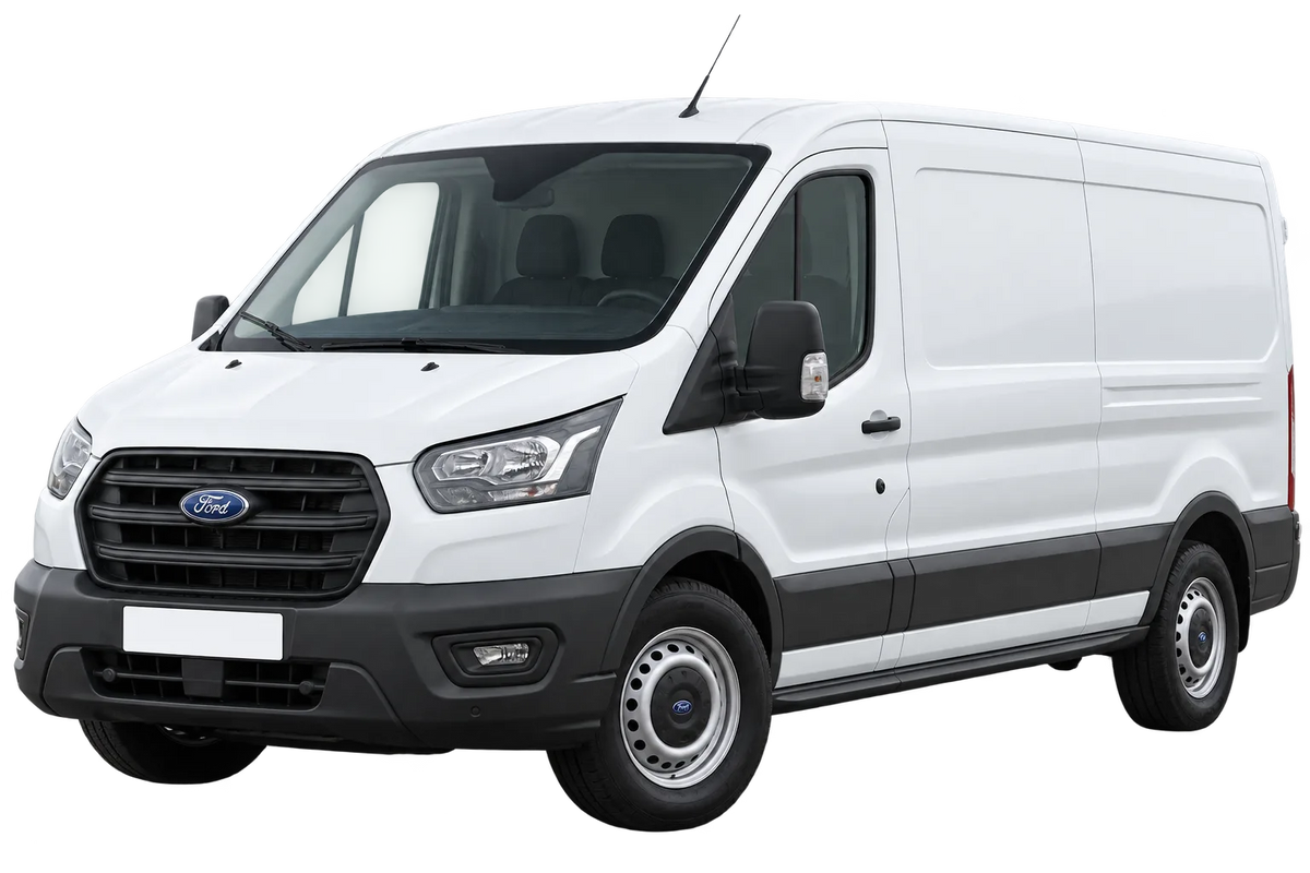 Witte Ford Transit F..6, schuin van voren