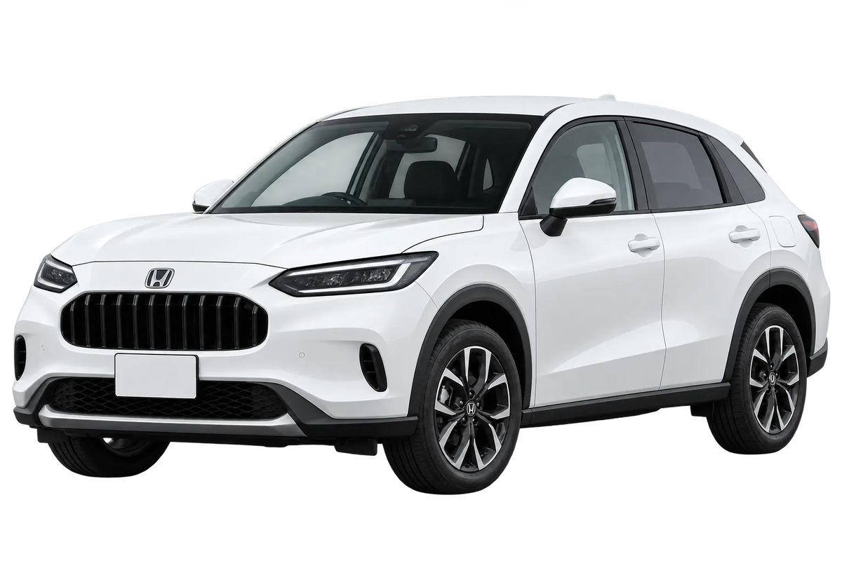 Witte Honda ZR-V RZ e:HEV, schuin van voren