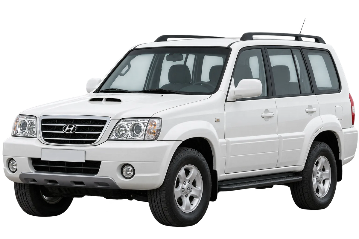 Witte Hyundai Terracan HP, schuin van voren