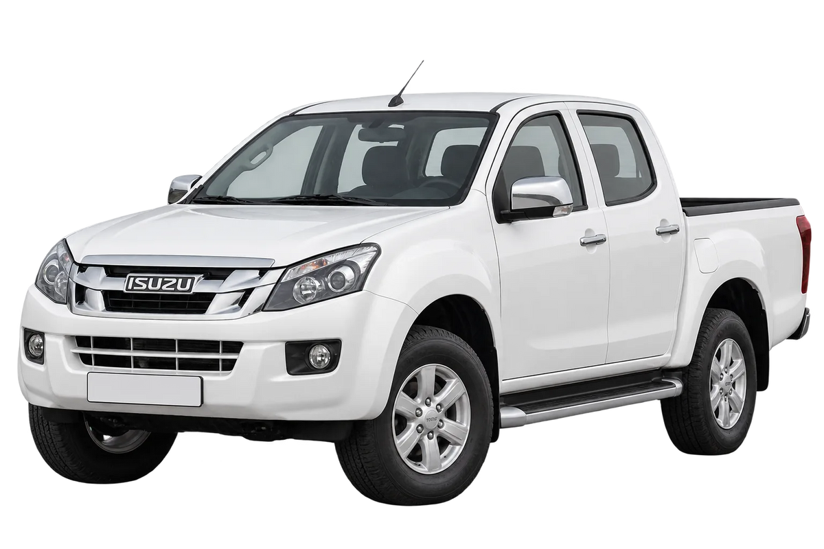 Witte Isuzu D-Max ATFS, schuin van voren