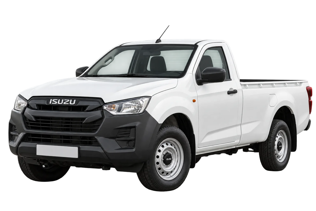 Witte Isuzu D-Max BTF, schuin van voren