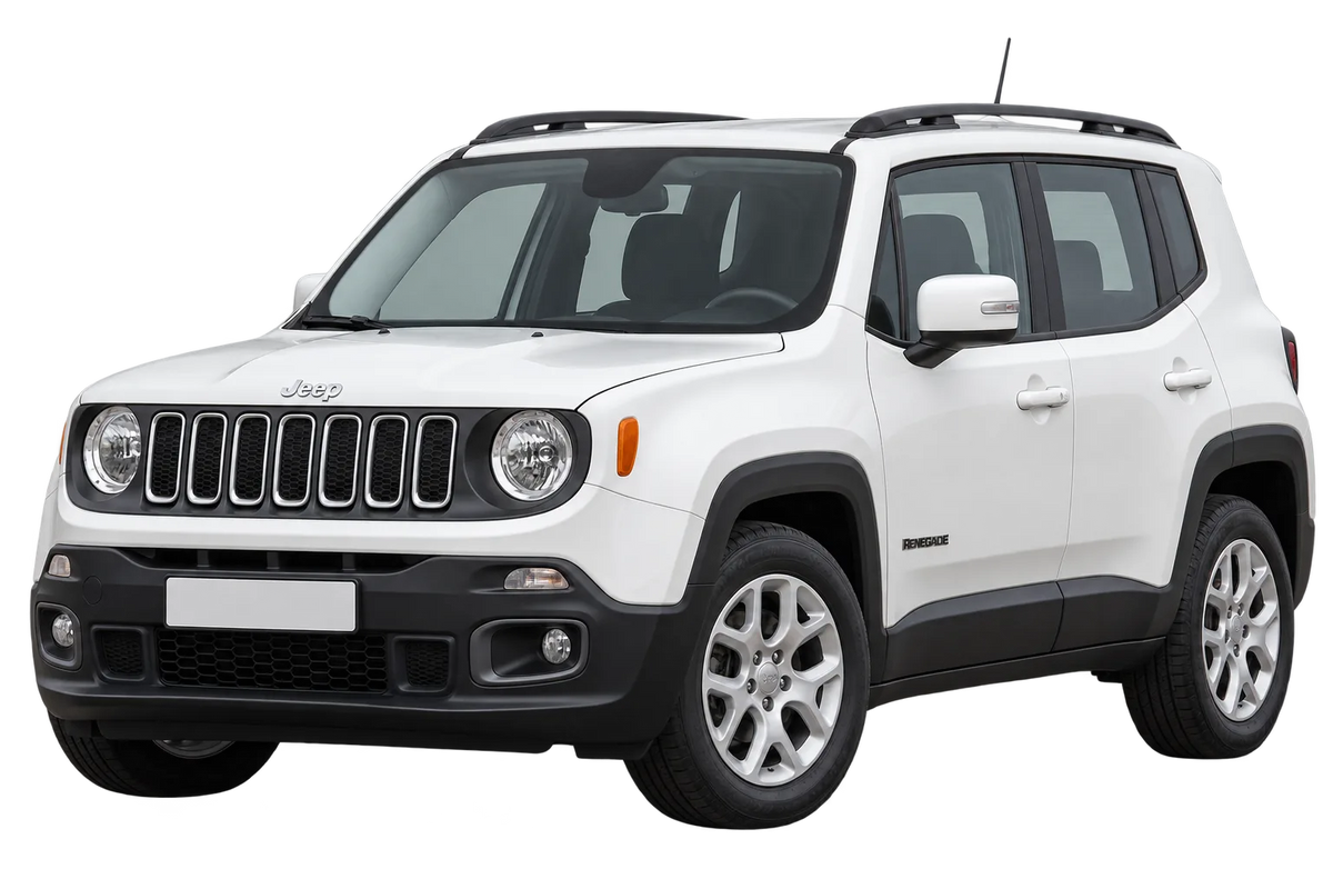 Witte Jeep Renegade BU, schuin van voren