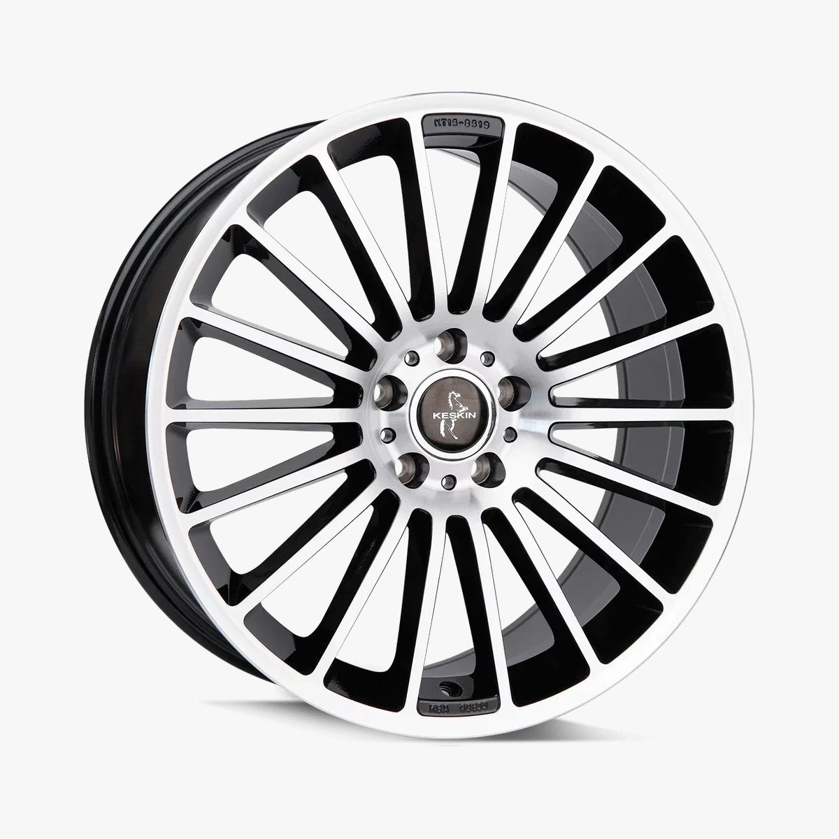 KESKIN KT15 SPEED Black Front Polish (BFP) lichtmetalen velg in schuin driekwartaanzicht