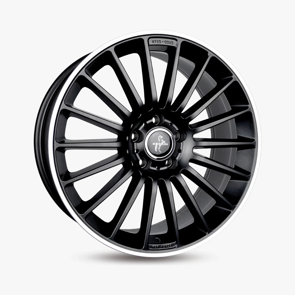 KESKIN KT15 SPEED Matt Black Lip Polished (MBLP) lichtmetalen velg in schuin driekwartaanzicht