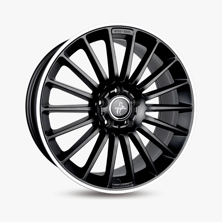 KESKIN KT15 SPEED Matt Black Lip Polished (MBLP) lichtmetalen velg in schuin driekwartaanzicht