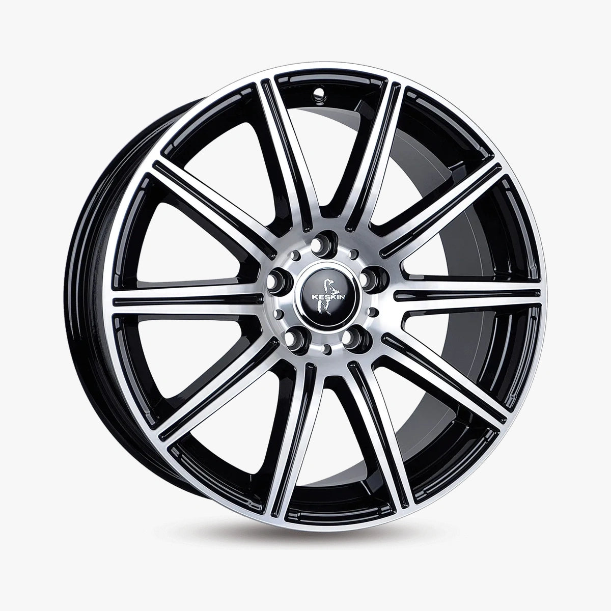 KESKIN KT16 DYNAMIC Black Front Polished (BFP) lichtmetalen velg in schuin driekwartaanzicht