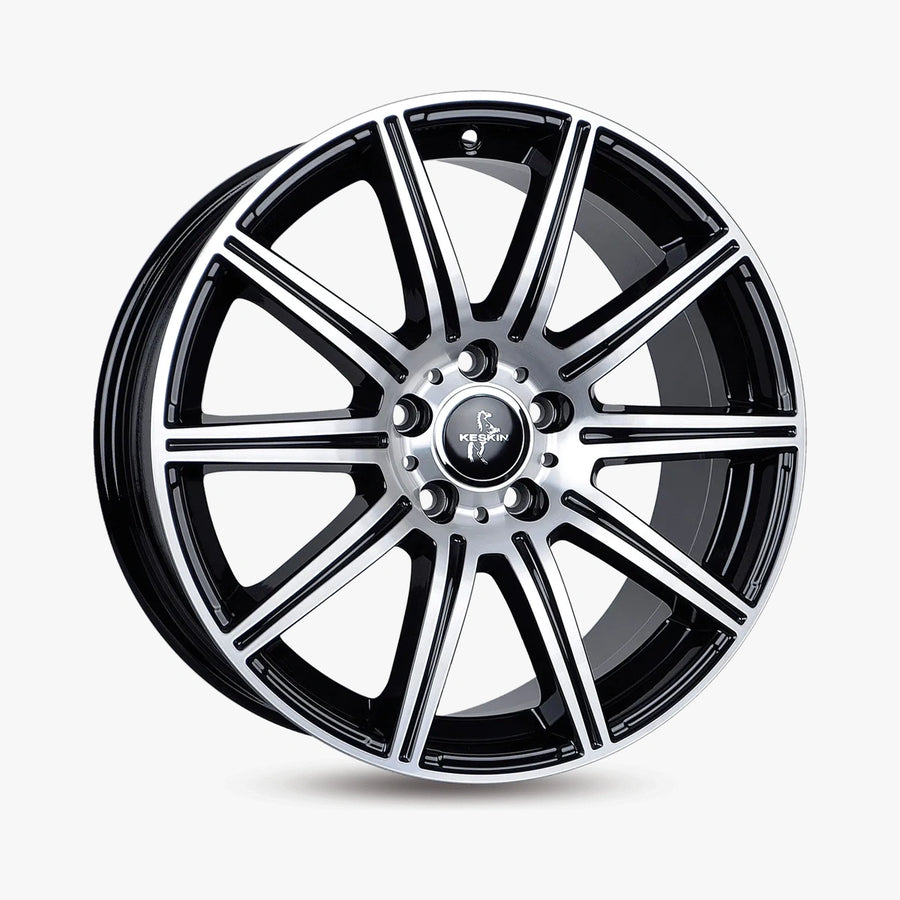 KESKIN KT16 DYNAMIC Black Front Polished (BFP) lichtmetalen velg in schuin driekwartaanzicht