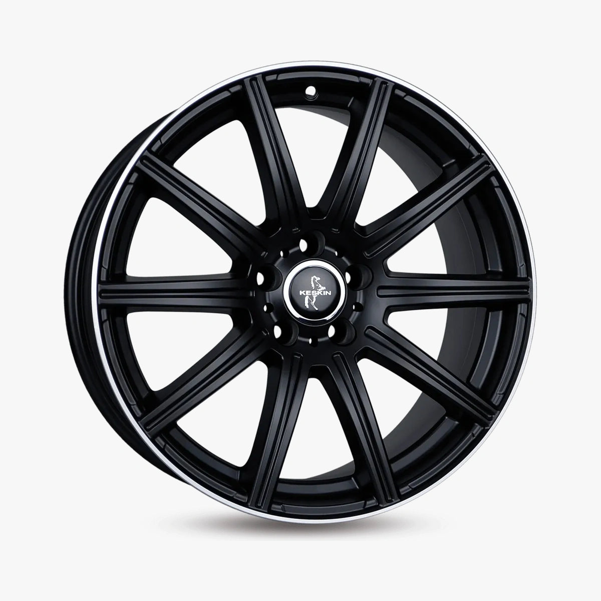 KESKIN KT16 DYNAMIC Matt Black Lip Polished (MBLP) lichtmetalen velg in schuin driekwartaanzicht