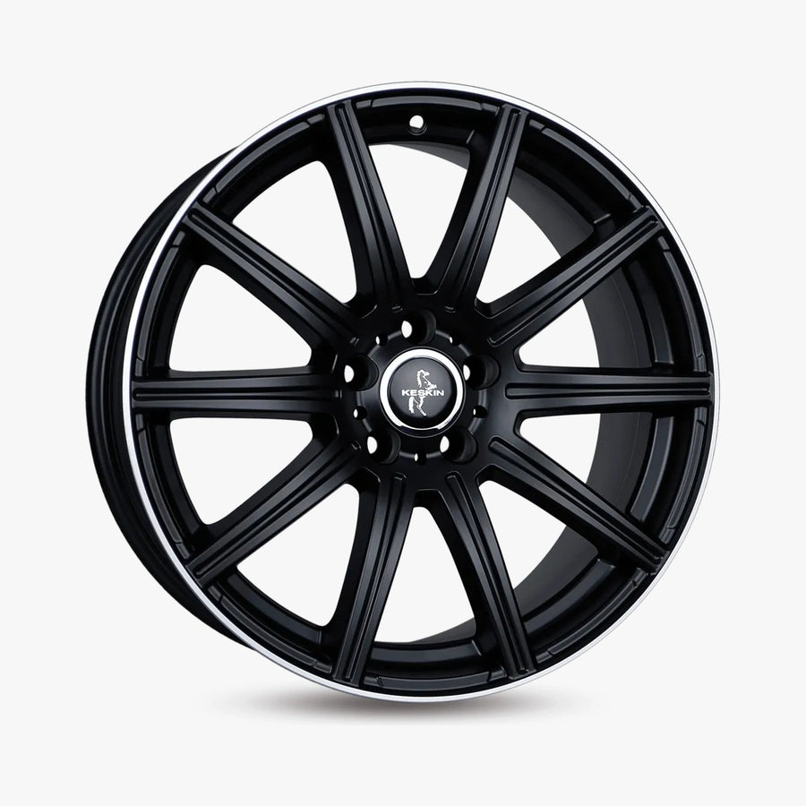 KESKIN KT16 DYNAMIC Matt Black Lip Polished (MBLP) lichtmetalen velg in schuin driekwartaanzicht