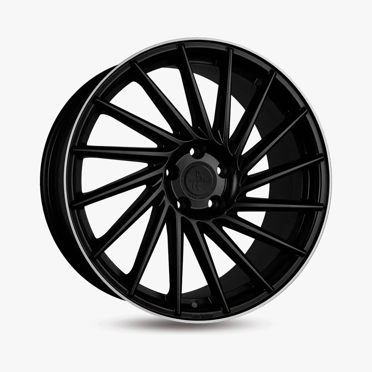 KESKIN KT17 HURRICANE Matt Black Lip Polish (MBLP) lichtmetalen velg in schuin driekwartaanzicht