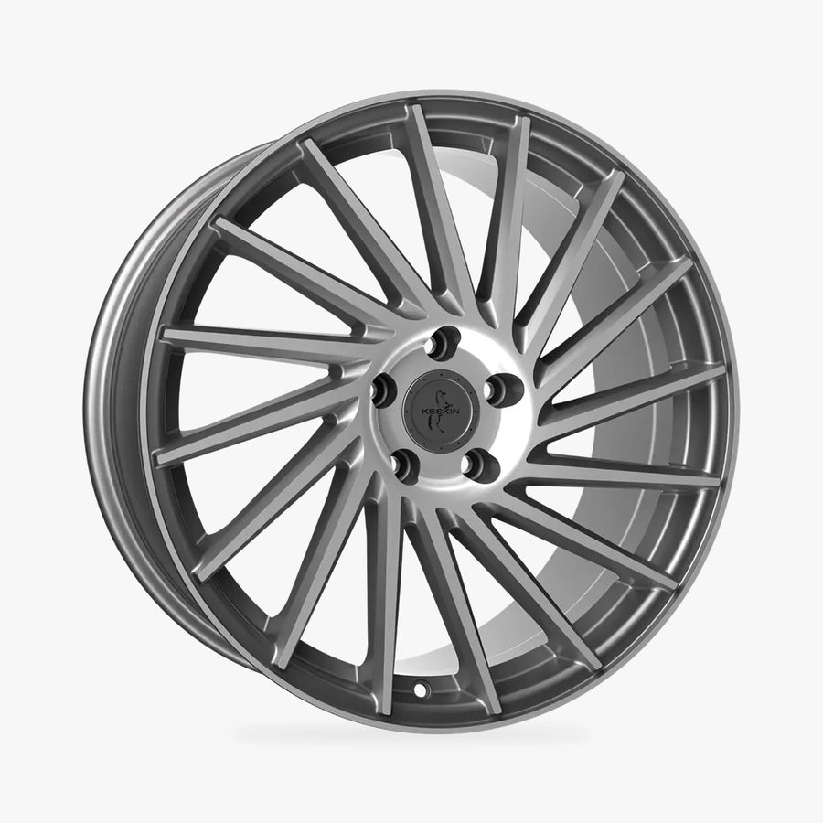 KESKIN KT17 HURRICANE Palladium Front Polish (PFP) lichtmetalen velg in schuin driekwartaanzicht