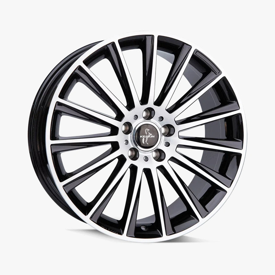 KESKIN KT18 TURBO Black Front Polish (BFP) lichtmetalen velg in schuin driekwartaanzicht