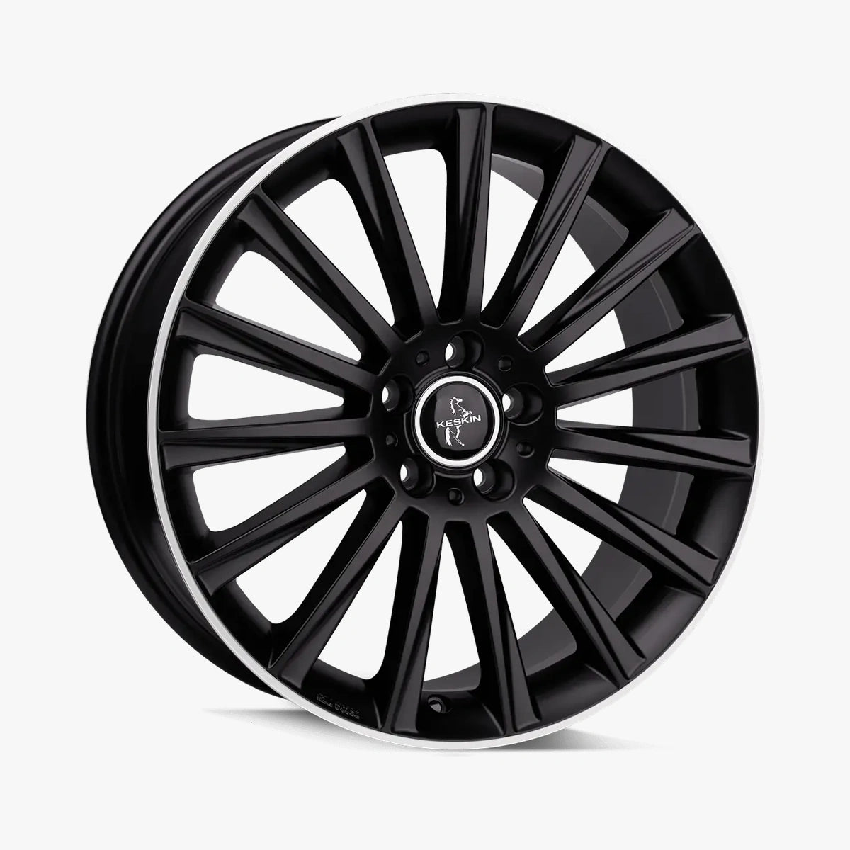 KESKIN KT18 TURBO Matt Black Lip Polish (MBLP) lichtmetalen velg in schuin driekwartaanzicht