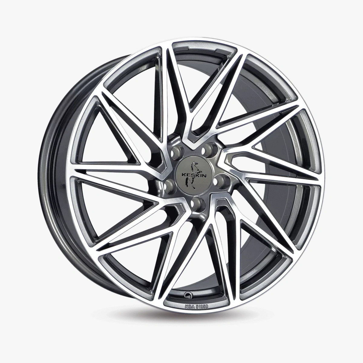 KESKIN KT20 FUTURE Palladium Front Polish (PFP) lichtmetalen velg in schuin driekwartaanzicht