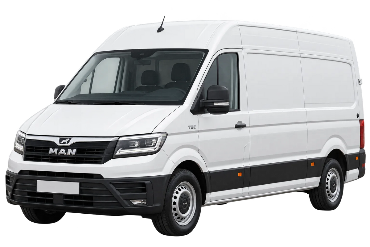 Witte MAN TGE SYN1E / SYN2E / SZN1E / SZN2E, schuin van voren
