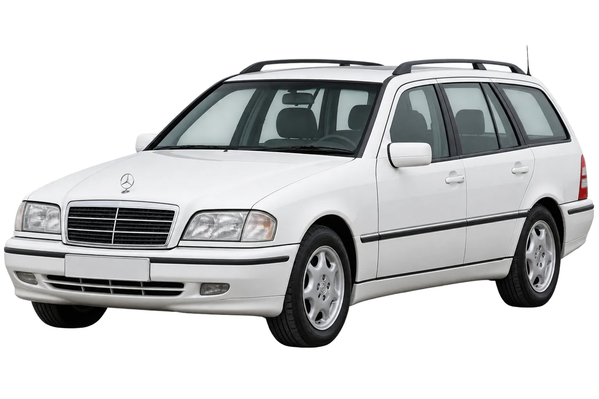Witte Mercedes C-Klasse 202 T-Modell, schuin van voren