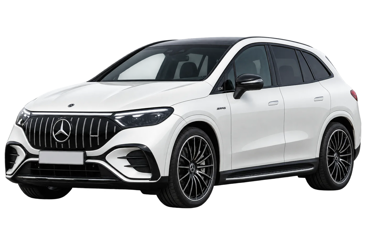 Witte Mercedes EQE AMG E2EQEX X294 AMG EQE 43 4MATIC / AMG EQE 53 4MATIC+ SUV, schuin van voren