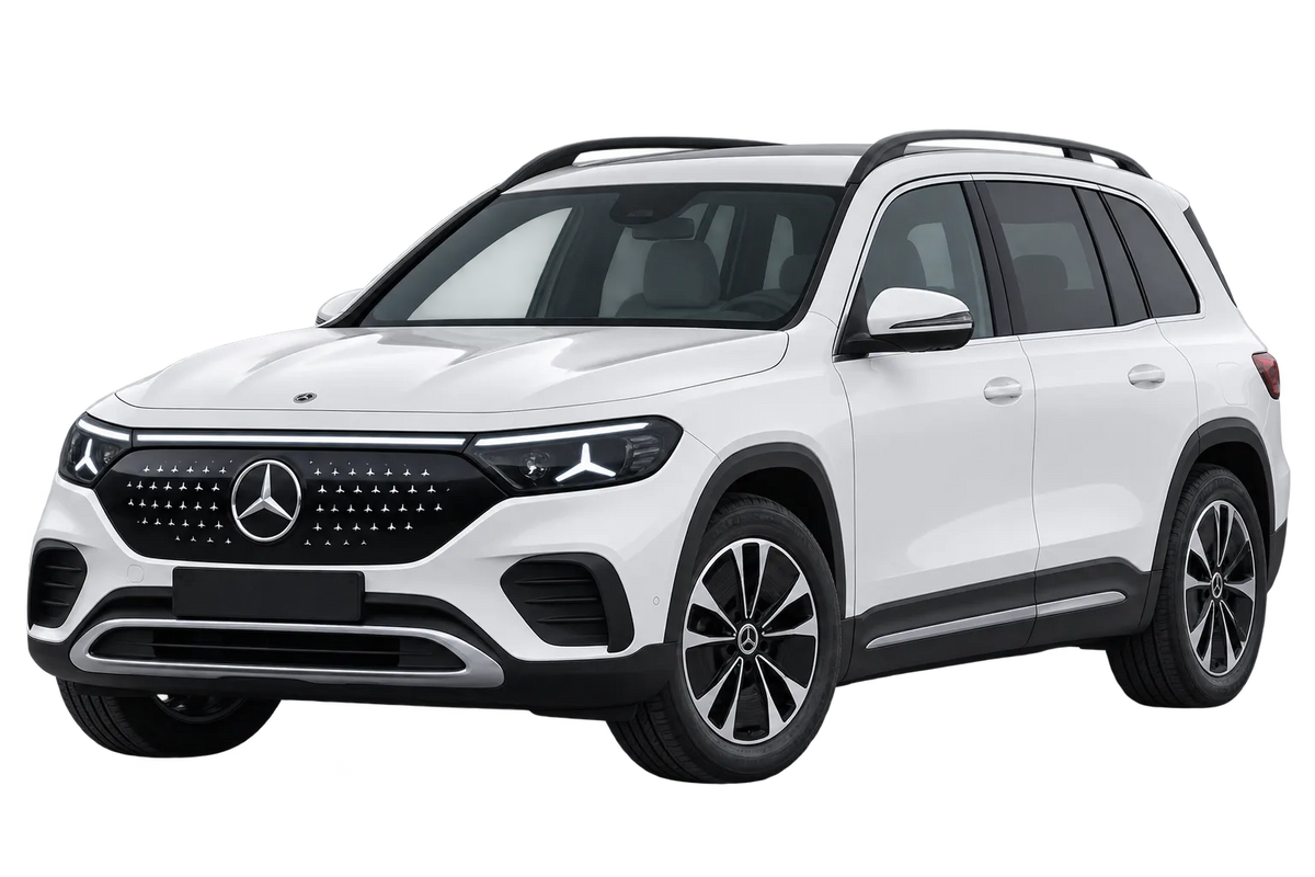 Witte Mercedes GLB MMGLBE X244 EQ-Technologie - Elektrisch, schuin van voren