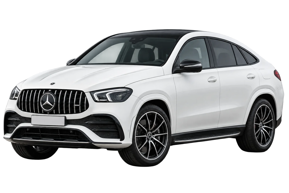 Witte Mercedes GLE AMG H1GLE C167 AMG GLE Coupé Facelift 2023 / GLE 53 / GLE 63S, schuin van voren