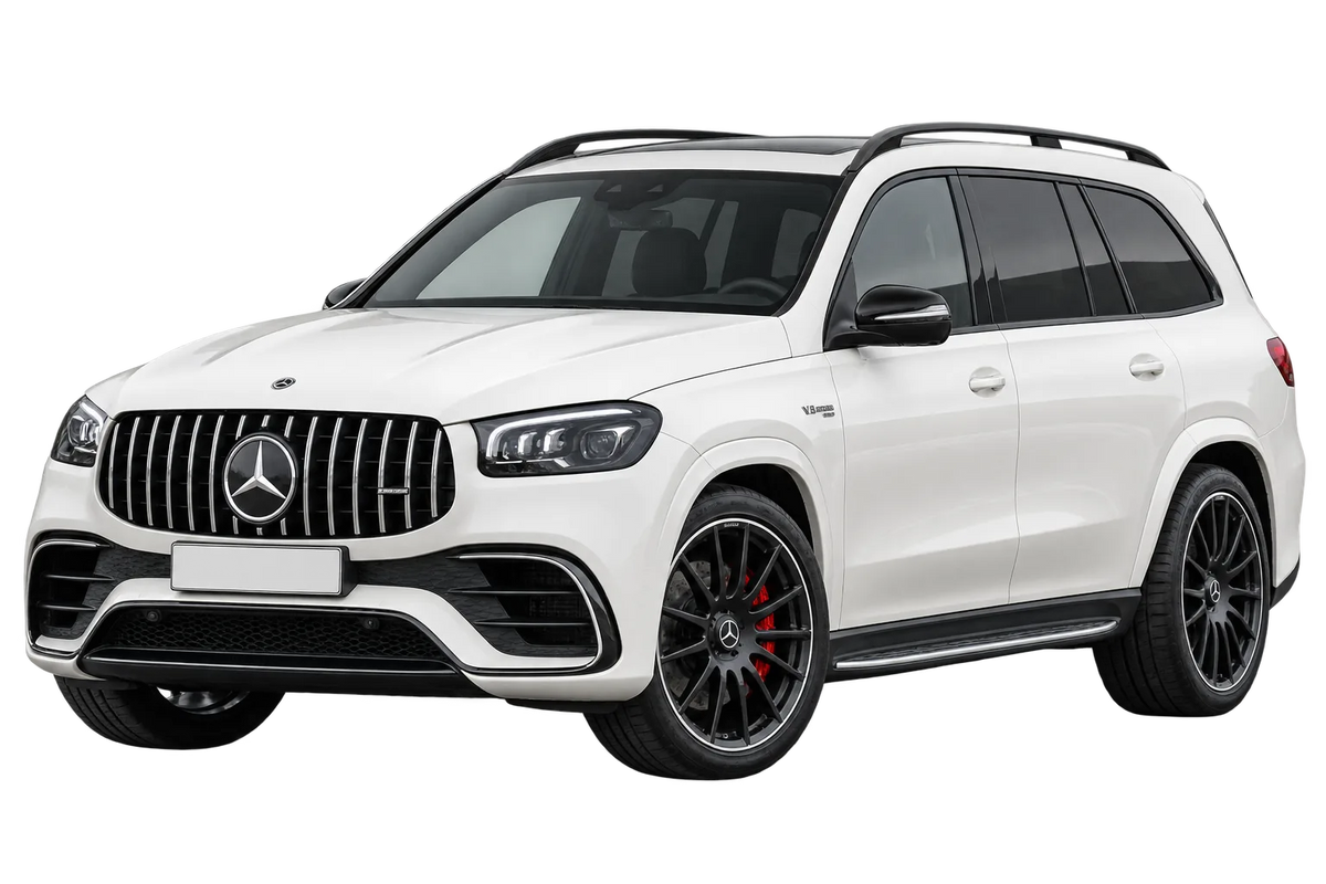 Witte Mercedes GLS AMG H1GLE X167 AMG GLS 63 4MATIC+, schuin van voren