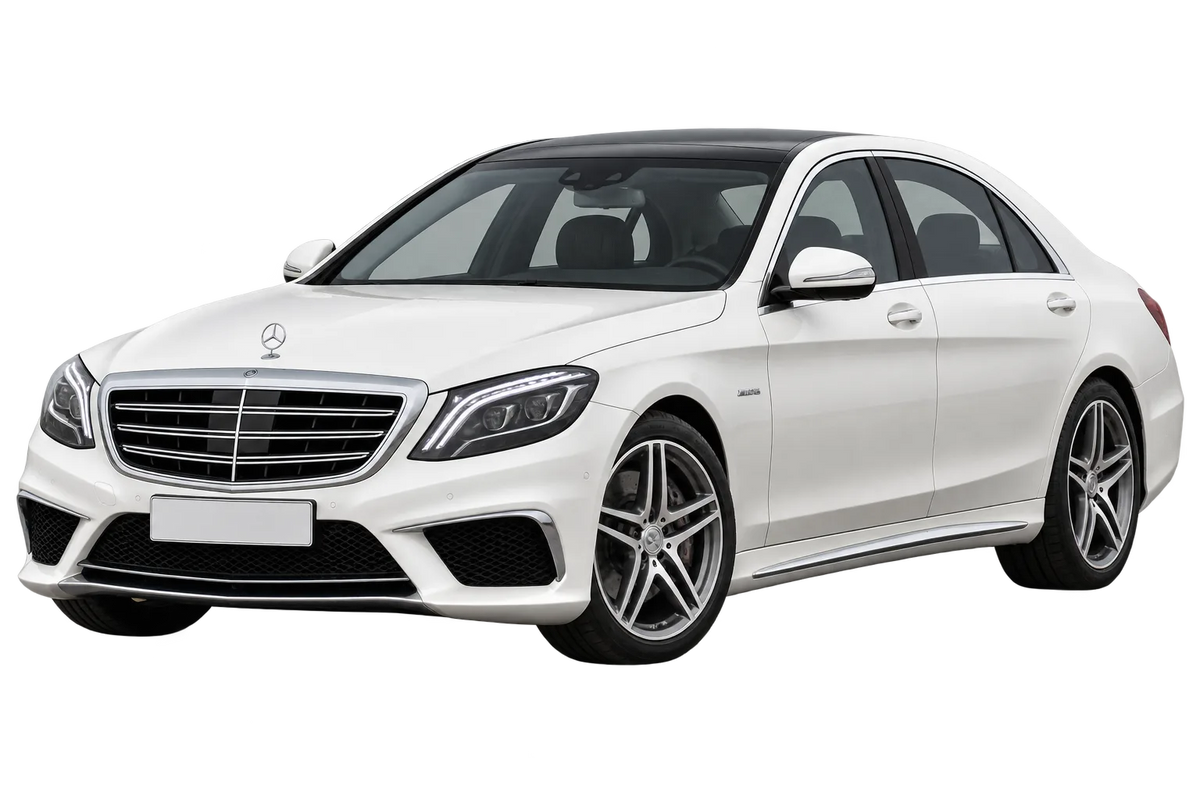 Witte Mercedes S-Klasse AMG 222 AMG, 221 AMG AMG S63 4MATIC-AMG S65 incl. con una distanza assiale lunga, schuin van voren
