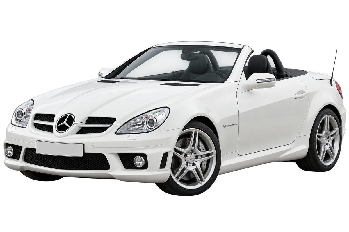 Witte Mercedes SLK 171, 171 AMG SLK 55 AMG, schuin van voren